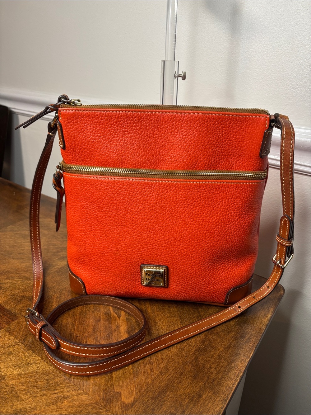 Dooney & Bourke Pebbled Grain Crossbody Orange Leather Bag with Red Interior - Picture 3 of 16
